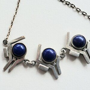 Blue Lapis modernist necklace  Marked 925 and R.B.